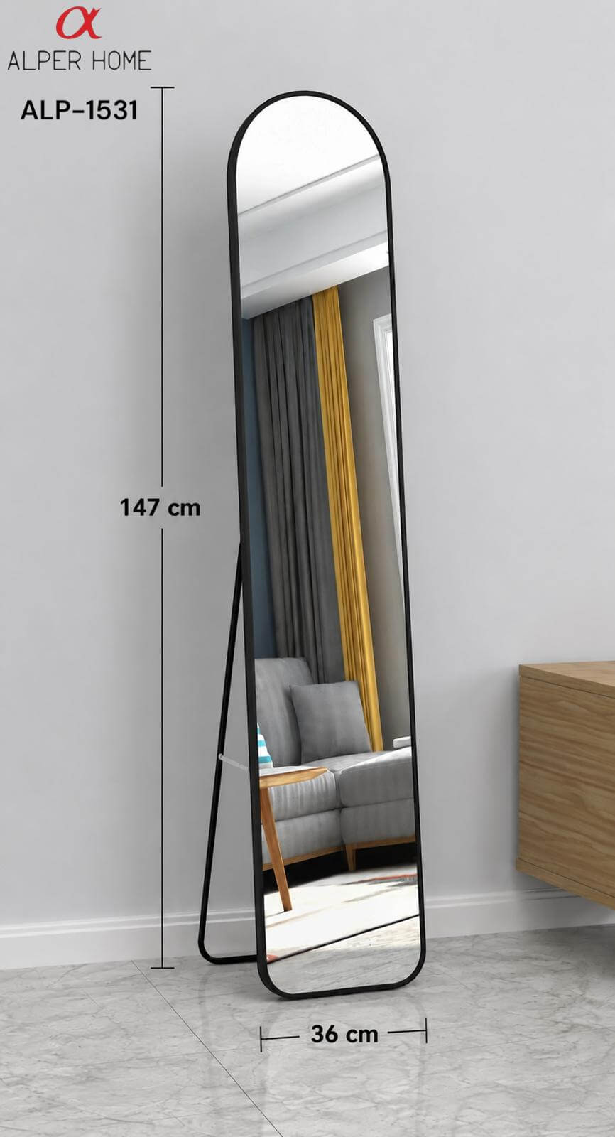 BLACK 36*147 CM OVAL BOY AYNASI*2