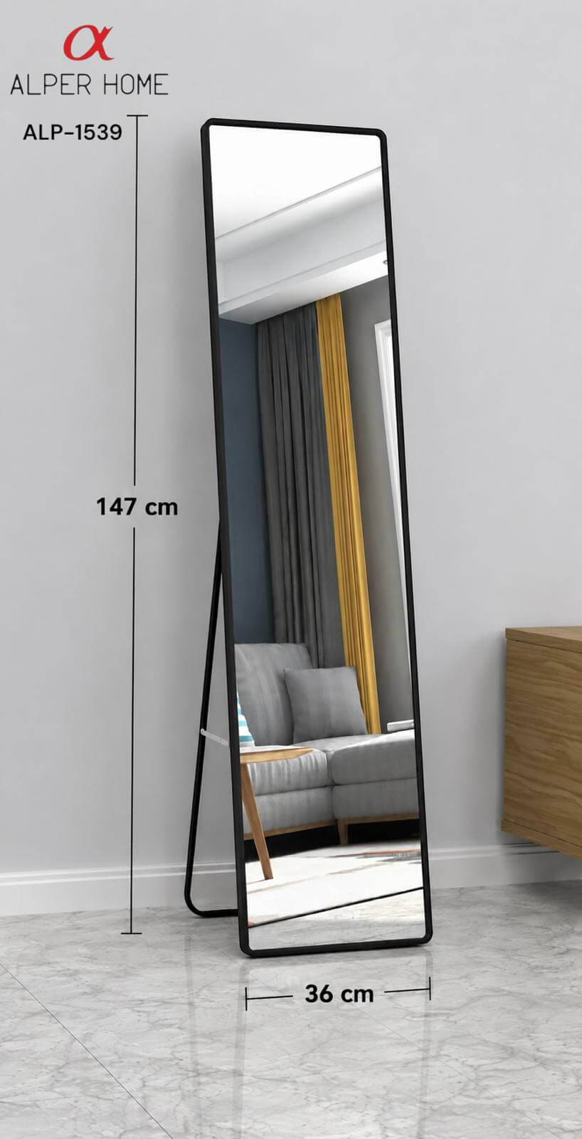 BLACK 36*147 CM DİKDÖRTGEN BOY AYNASI*2